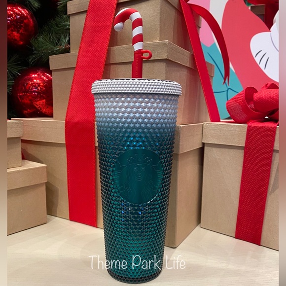 Walt Disney World Parks Christmas 2023 Starbucks Venti Bling Tumbler Candy Cane - Picture 2 of 4